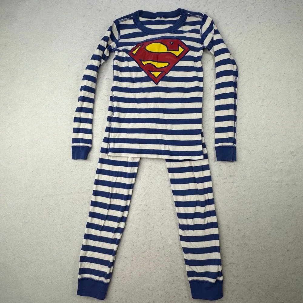 Hanna Andersson Pajama Set Kids Size 8 Superman Striped Organic Cotton Blue PJs